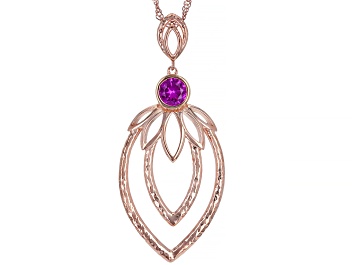 Picture of Lab Created Pink Sapphire 18K Rose Gold Over Silver Floral Design Pendant 0.85ctw
