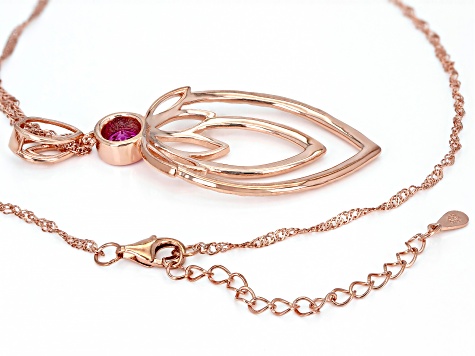 Lab Created Pink Sapphire 18K Rose Gold Over Silver Floral Design Pendant 0.85ctw