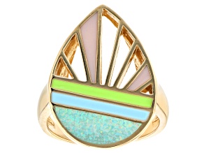 Blue Lab Created Opal 18K Yellow Gold Over Silver Sunrise Sunset Ring