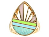 Blue Lab Created Opal 18K Yellow Gold Over Silver Sunrise Sunset Ring