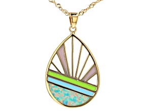 Blue Lab Created Opal 18K Yellow Gold Over Silver Sunrise Sunset Pendant With 18" Chain