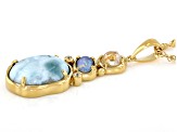 Multi Color Mosaic Opal Triplet 18K Yellow Gold Over Silver Pendant