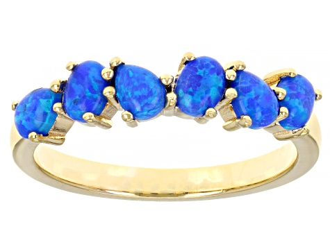 Blue Lab Created Opal 18K Yellow Gold Over Silver Ring