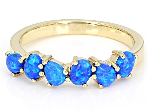 Blue Lab Created Opal 18K Yellow Gold Over Silver Ring