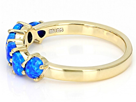 Blue Lab Created Opal 18K Yellow Gold Over Silver Ring