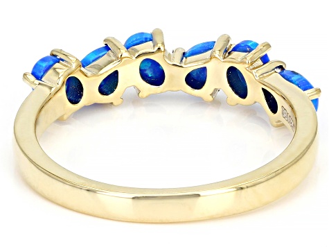Blue Lab Created Opal 18K Yellow Gold Over Silver Ring