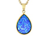 Blue Lab Created Opal 18K Yellow Gold Over Silver Pendant With 18" Chain
