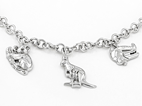 Rhodium Over Sterling Silver Animal Charm Bracelet - AUS025 