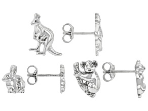 Rhodium Over Silver Set of 3 Animal Stud Earrings