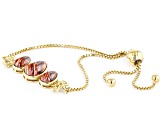 Red Chalcedony & White Zircon 18K Yellow Gold Over Silver Bolo Bracelet 0.05ctw