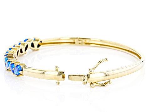 Blue Lab Created Opal 18K Yellow Gold Over Silver Bangle