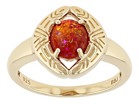 Lab Created Orange Opal 18K Yellow Gold Over Silver Boomerang Ring