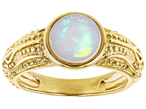 Multi Color Ethiopian Opal 18K Yellow Gold Over Silver Textured Design Ring