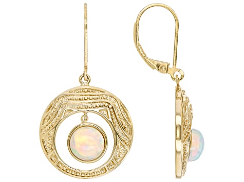 Multi Color Ethiopian Opal 18K Yellow Gold Over Silver Textured Design Earrings