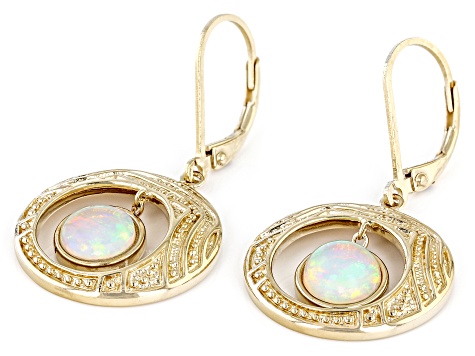Multi Color Ethiopian Opal 18K Yellow Gold Over Silver Textured Design Earrings