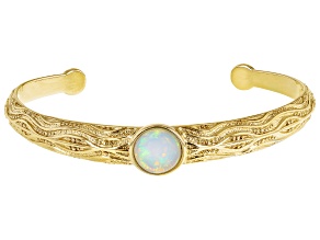 Multi Color Ethiopian Opal 18K Yellow Gold Over Silver Textured Design Bracelet