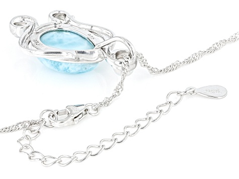 Blue Larimar and Ethiopian Opal Rhodium Over Sterling Silver Pendant with Chain
