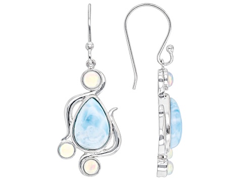 Larimar & Ethiopian Opal Rhodium Over Silver Earrings