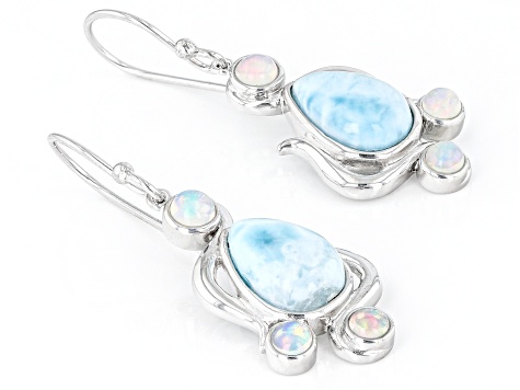 Larimar & Ethiopian Opal Rhodium Over Silver Earrings