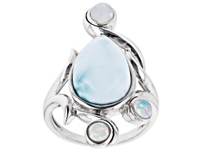 Blue Larimar & Ethiopian Opal Rhodium Over Silver Ring