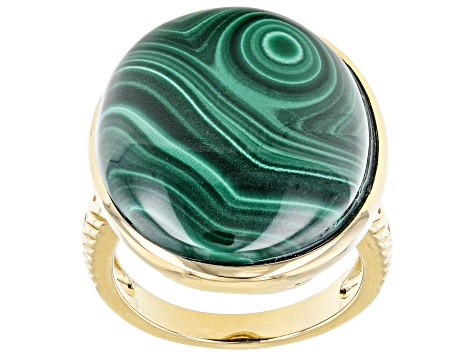 Green Malachite 18K Yellow Gold Over Silver Ring