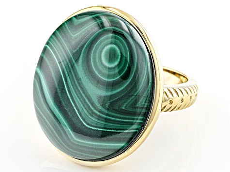 Green Malachite 18K Yellow Gold Over Silver Ring