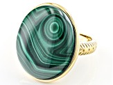Green Malachite 18K Yellow Gold Over Silver Ring