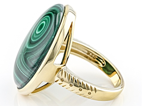 Green Malachite 18K Yellow Gold Over Silver Ring