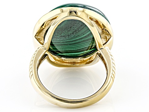 Green Malachite 18K Yellow Gold Over Silver Ring