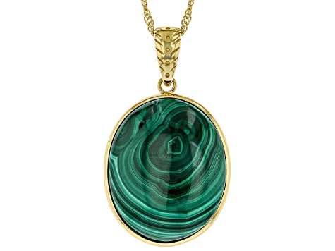 Green Malachite 18K Yellow Gold Over Silver Pendant With Chain