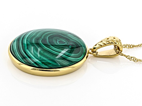 Green Malachite 18K Yellow Gold Over Silver Pendant With Chain