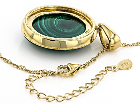 Green Malachite 18K  Gold Over Silver Pendant With Chain