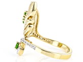 Chrome Diopside & White Zircon 18K Yellow Gold Over Silver Feather Ring 0.52ctw
