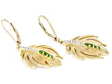 Chrome Diopside & White Zircon 18K Yellow Gold Over Silver Feather Earrings