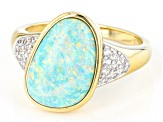 Green Lab Created Opal & White Zircon 18K Yellow Gold Over Silver Ring 0.23ctw