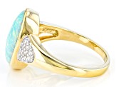 Green Lab Created Opal & White Zircon 18K Yellow Gold Over Silver Ring 0.23ctw