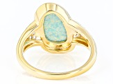 Green Lab Created Opal & White Zircon 18K Yellow Gold Over Silver Ring 0.23ctw