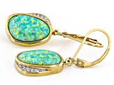 Green Lab Created Opal & White Zircon 18K Yellow Gold Over Silver Earrings 0.10ctw