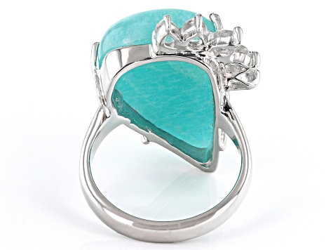 Amazonite and White Topaz Rhodium Over Sterling Silver Ring 0.81ctw
