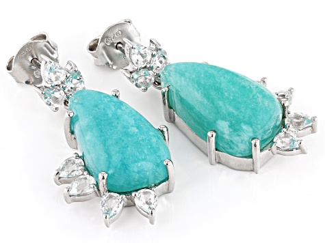 Amazonite and White Topaz Rhodium Over Sterling Silver Earrings 2.27ctw