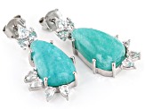 Amazonite and White Topaz Rhodium Over Sterling Silver Earrings 2.27ctw