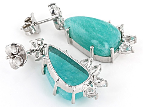 Amazonite and White Topaz Rhodium Over Sterling Silver Earrings 2.27ctw