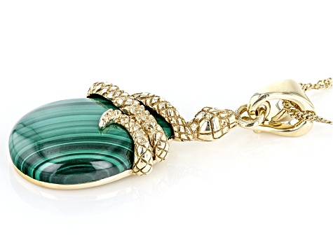 Malachite 18k Yellow Gold Over Sterling Silver Snake Enhancer With 18" Chain