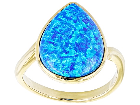 Blue Lab Created Opal 18k Yellow Gold Over Sterling Silver Ring