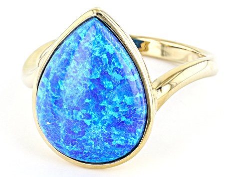 Blue Lab Created Opal 18k Yellow Gold Over Sterling Silver Ring