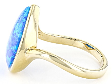 Blue Lab Created Opal 18k Yellow Gold Over Sterling Silver Ring