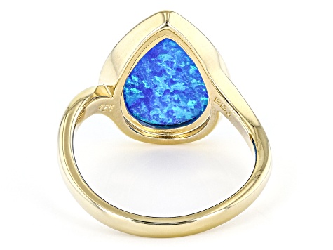 Blue Lab Created Opal 18k Yellow Gold Over Sterling Silver Ring