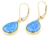Blue Lab Created Opal 18k Yellow Gold Over Sterling Silver Earrings