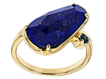 Picture of Blue Lapis Lazuli with London Blue Topaz 18k Yellow Gold Over Sterling Silver Ring 0.07ct
