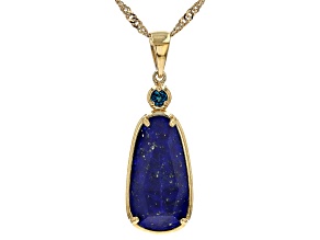 Blue Lapis Lazuli with London Blue Topaz 18k Yellow Gold Over Silver Pendant with Chain 0.07ct